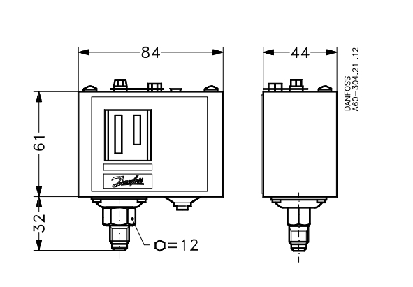 Габаритные и присоединительные размеры Danfoss KPI