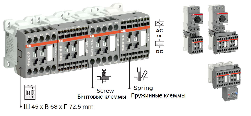 Трехполюсные контакторы ABB серии AS
