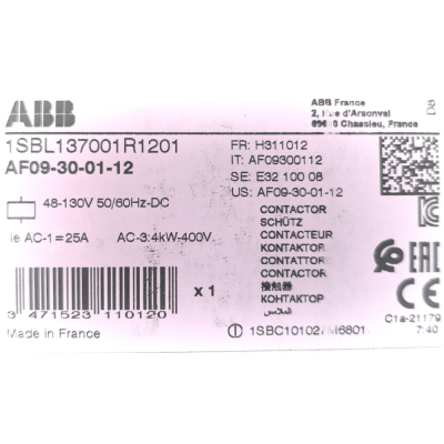 Этикетка от упаковки ABB AF09-30-01-12