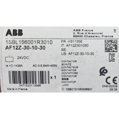 Этикетка от упаковки ABB AF12Z-30-10-30