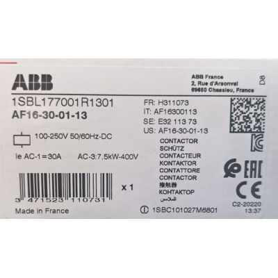 Этикетка от упаковки ABB AF16-30-01-13