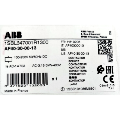Этикетка от упаковки ABB AF40-30-00-13