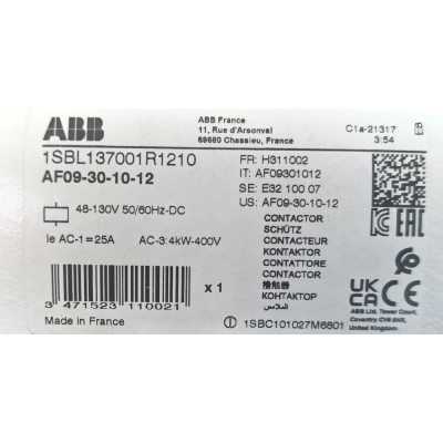 Этикетка от упаковки ABB AF09-30-10-12