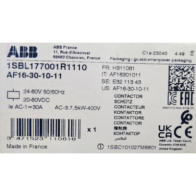 Этикетка от упаковки ABB AF16-30-10-11