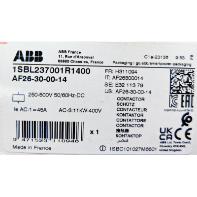 Этикетка от упаковки ABB AF26-30-00-14