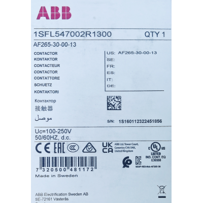 Этикетка от упаковки ABB AF265-30-00-13