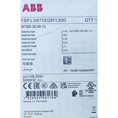 Этикетка от упаковки ABB AF305-30-00-13