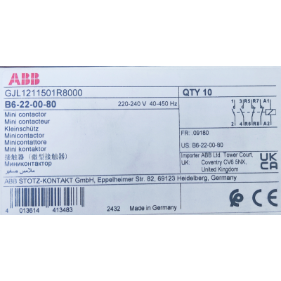   Этикетка от упаковки ABB B6-22-00-80