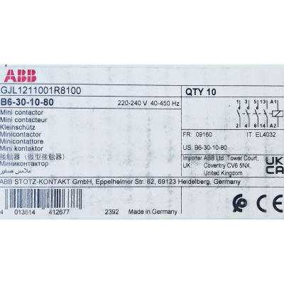 Этикетка от упаковки ABB B6-30-10-80