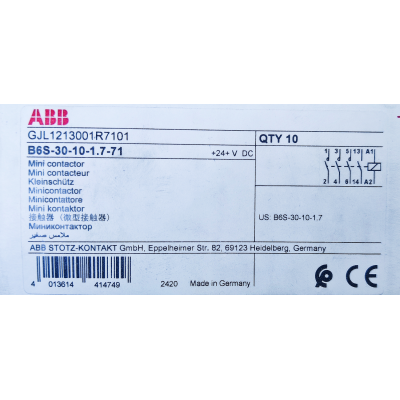 Этикетка от упаковки ABB B6S-30-10-1.7-71