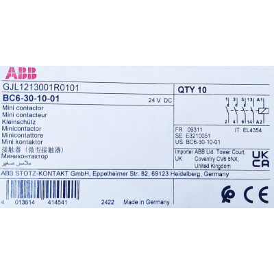 Этикетка от упаковки ABB BC6-30-10-01