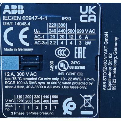 Паспорт контактора ABB BC6-30-10-01