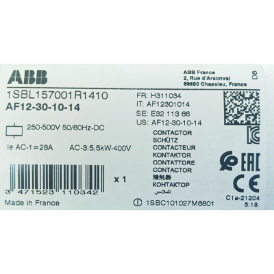 Этикетка от упаковки ABB AF12-30-10-14