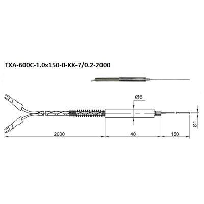 Термопара KIPPRIBOR ТХА-600C-1.0x150-0-KX-7/0.2-2000