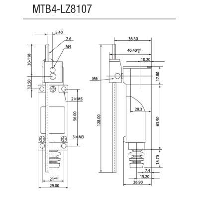 Концевой выключатель MTB4-LZ8107 габаритные размеры