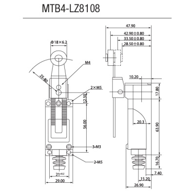 Концевой выключатель MTB4-LZ8108 габаритные размеры