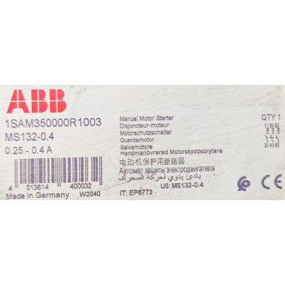 Этикетка от упаковки ABB MS132-0.4