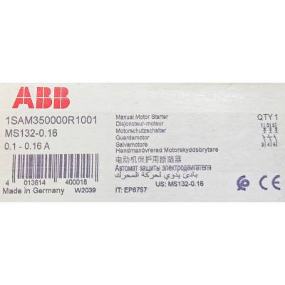 Этикетка от упаковки ABB MS132-0.16