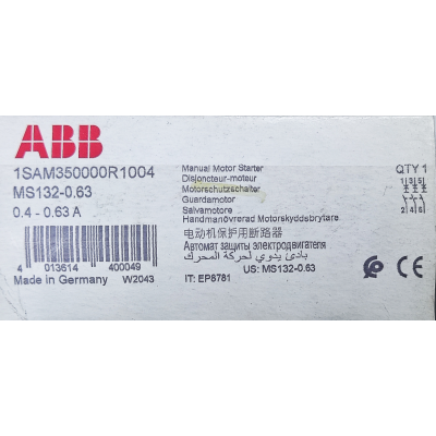 Этикетка от упаковки ABB MS132-0.63