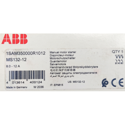 Этикетка от упаковки ABB MS132-12