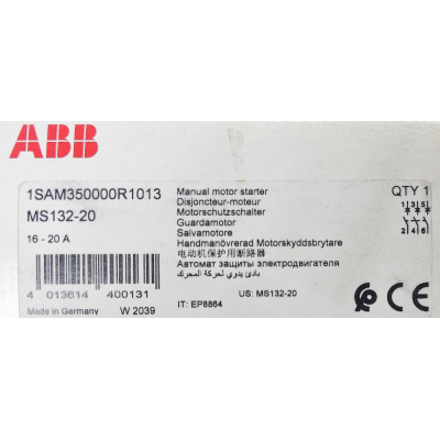 Этикетка от упаковки ABB MS132-20