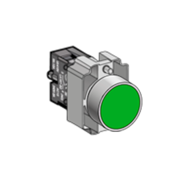 Кнопка плоская, зеленая, 1NO, металл. MTB2-BAZ113
