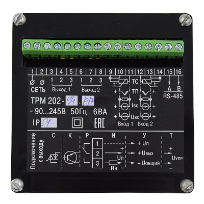 Измеритель-регулятор двухканальный с интерфейсом RS-485 ОВЕН ТРМ202-Щ1.РР вид с тыла