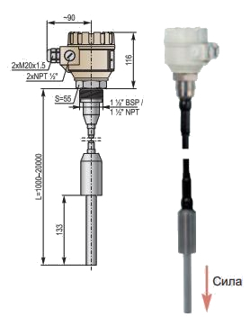 Габариты датчика с удлинённым кабелем