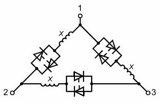 Подключение внутри треугольника (также называемого шестипроводным соединением, двигатель со схемой 