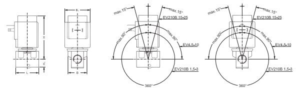 Размеры, масса и угол установки EV210B