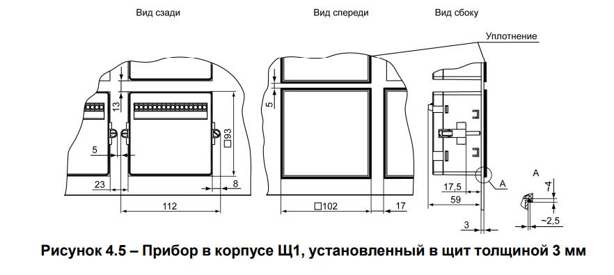 Рисунок 4.5 – Прибор в корпусе Щ1, установленный в щит толщиной 3 мм